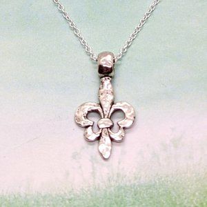 Gothic Hammered  Fleur De Lis Silver Necklace